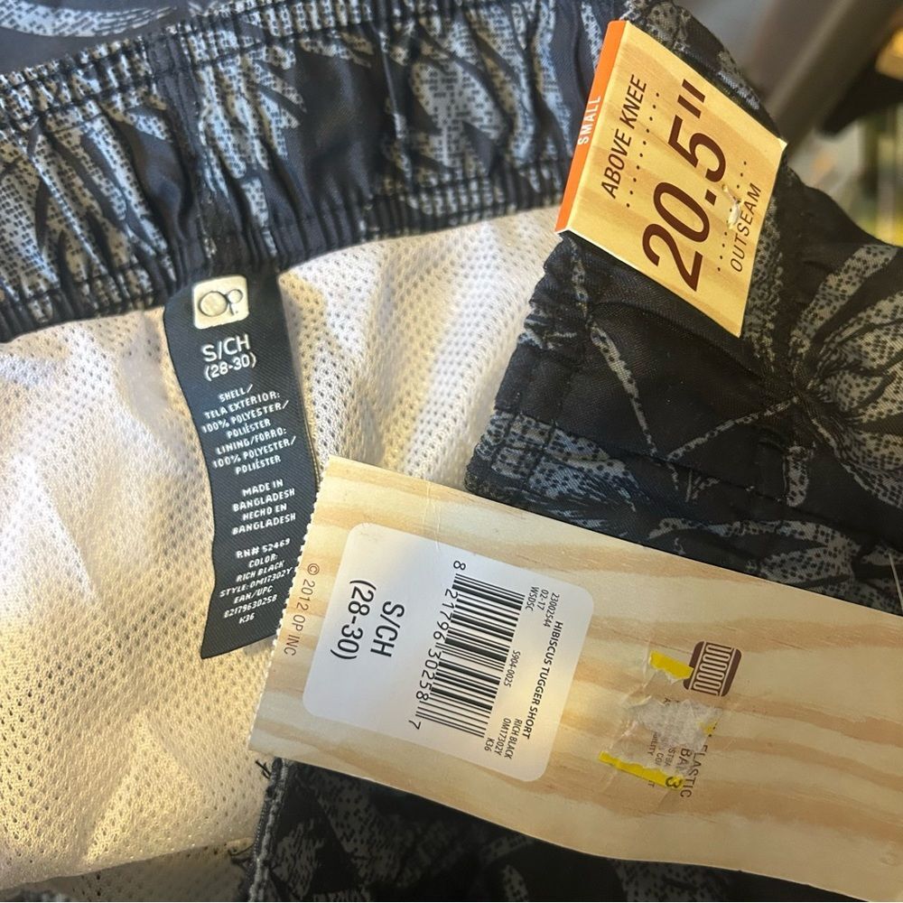 NWT OP Mens Shorts Island Basic Swim Trunks Black Gray Mesh Lining Small - Picture 5 of 5